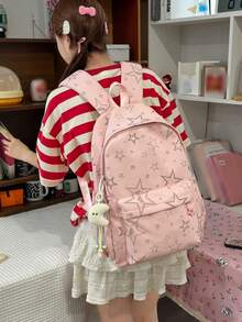 Teen Sweet Backpack Glitter Star Print Rucksack Portable Large Storage School Backpack For Daily Commute & Weekend - Multicolor - View 3