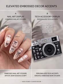 2 Styles Black & White Bowknot Decorative Stickers, Minimalist Hand-Drawn English Letter, Suitable For Phone Case, Earphone Case, Camera Decoration, Sweet & Cool Style Decorative Material Stickers, Multi-Purpose Creative Decorative Small Items - Black and White Bow Stickers - View 3