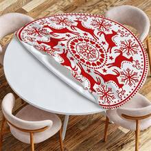 1pc Christmas Tree Snowflake Round Tablecloth, Christmas Tablecloth With Elastic Edge, Soft And Wrinkle-Resistant, Suitable For Round Dining Table, Outdoor Restaurant Decor And Outdoor Party, Kitchen, Baking, Outdoor Decor, Outdoor Patio, Breakfast, Brunch And Party Decor - Multicolor - View 9