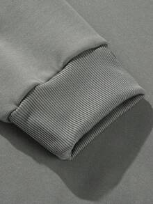 American Men Grey Hoodie And Straight Pants Set, Solid Loose Daily 2 Pieces Outfit - Dark Grey - View 3