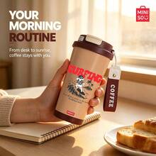 MINISO Water Cup, Coffee Cup, Simple And Elegant, 520ML Stainless Steel Porcelain Coffee Cup, With Straw, Travel Cup, Easy To Carry;'s Day Gift. - Coffee Brown - View 2