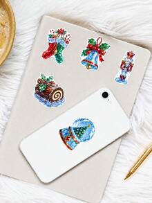 50Pcs PP Ice Country Christmas Stickers, Ice Blue Christmas Fairy Tale Style, Including Ice Christmas Trees, Santa Claus, Snowmen, Ice Flowers, Red Bows Elements, For Journal Collage, Skateboard, Tablet, Notebook, Storage Box, DIY Craft Decor - Multicolor - View 7