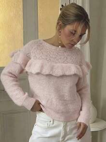Women's Autumn/Winter New Elegant Pink Ruffle Knit Top, Suitable For Workplace Commute, Office Wear, Business Professional, Daily Casual Autumn - Pink - View 8