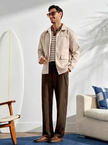 VeloEdit Men's Long Sleeve Flap Pocket Summer Casual Jacket, Fall Old Money - Apricot - View 2