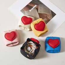 OBOVAY 1pc Heart-Shaped Coin Purse With Snap Closure, Suitable For Vanity Storage, Closet Organization, Jewelry Storage, Travel And Business Trips, Can Store Coins, Earrings, Rings And Other Jewelry - View 8