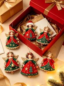 65/58/52/45/36/30/22/15/10/8Pcs MDF Christmas Angel Hanging Ornaments, Wooden Santa Decor For Tree Window Home Holiday Gift - Angel - View 8