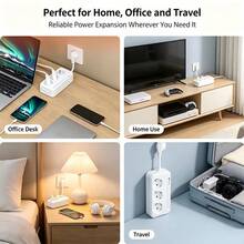 1pc Vertical Compact Schuko Power Strip, 3 German Standard Outlets, 2500W HighPower Extension Cord With One-Touch Switch, Space Saving Desktop Socket ForHome Office - EU E Type Plug(220-240V) - View 13