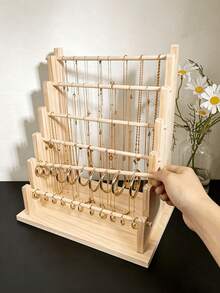 Solid Wood Multi-Layer Jewelry Display Stand, 4-6 Tier Detachable Earring & Bracelet Storage Rack, Multi-Functional Home Decor Display Shelf, INS Style Vanity Organizer Box, Suitable For Counter, Home And Store - Multicolor - View 5