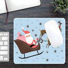 1pc Light Blue Christmas Cartoon Extra Large Extended Mouse Pad, Printed With Santa Claus, Sleigh, Reindeer And Snowflake Patterns, Non-Slip Rubber Bottom, Stitched Soft Fabric Keyboard Desk Mat, Suitable For Office, Gaming And Christmas Gift - View 8