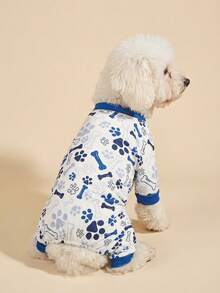 PETSIN 1pc Cute Cartoon Dog Pajamas, Soft Printed Pet Pajamas, Anti-Shedding Medium Elasticity Pajamas, Suitable For Small And Medium Dogs - Blue - View 3