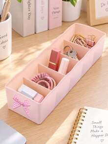 5-Compartment Bowknot Sock Storage Box, Plastic Drawer Organizer, Stackable Underwear Storage Box, Desktop Cosmetic Organizer, Divided Storage Box, Suitable For Home, Closet, Bathroom, Desktop And More Multi-Functional Storage, Closet Organization, Housewarming Gift - Multicolor - View 7