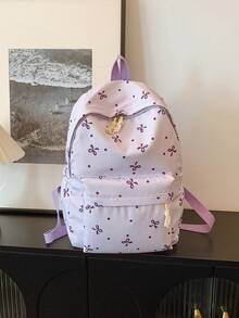 1pc Back To School Bow Print Backpack, Large Capacity Campus Commuter Bag, Built-In Laptop Compartment, Adjustable Shoulder Straps, Casual Lightweight Travel Backpack, Suitable For Girls, Young Students, Students, Fresh Graduates, Applicable For Daily Commute, Short Trips, Short Travel, Campus Commute And Back To School - Multi-color - View 13