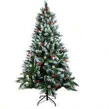 Artificial Christmas Tree For Home Decor, Featuring Snow-Flocked Foliage Accented With Pine Cones And Bright Red Berries; Suitable For Living Rooms, Shop Window Displays, And Photography Backdrops. - Green - View 7