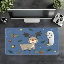 1pc Blue Cute Reindeer Christmas Extra Large Extended Mouse Pad, With Holly And Star Print, Non-Slip Rubber Bottom, Stitched Soft Cloth Keyboard Desk Mat, Suitable For Gaming, Office Decor And Christmas Gift - View 11
