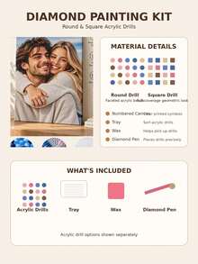 مجموعة رسم الماس المخصصة بالصور، فن ملصقات الماس المخصص للأزواج DIY، خيارات الماس الأكريليك الدائري أو المربع، مناسبة لديكور جدار الصور المخصص لغرفة النوم وغرفة المعيشة، أحجام متعددة متاحة، أيضًا هدية إبداعية للأزواج والعائلة والأصدقاء. - متعدد الألوان - مشاهدة 6