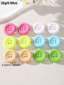 6pcs/12pcs Women's Candy Color Large Round Button Hair Clips, Y2K Cute Dopamine Bright Color Single Button Side Clips, Sweet Girl Bangs Hair Accessories, Suitable For Versatile Daily Broken Bangs Hairstyle - Multicolor - View 8