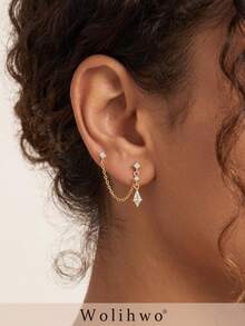 Women's Gold-Plated CZ Rhinestone Hoop Earrings, Exquisite CZ Cross Pendant Earrings, Religious Style For Daily Wear And Party - Gold - View 3
