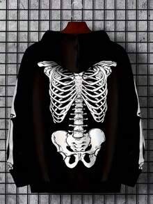 FRACTYR Men's Skull Ribcage Spine Human Skeleton Graphic Sweatshirt, Dark Gothic Style Loose Casual Pullover Sweatshirt - Black - View 7