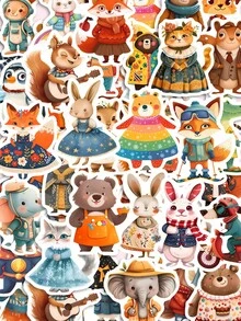 50Pcs PP Squirrel Animal Stickers, Forest Cute Cartoon Style, Including Squirrels, Foxes, Rabbits, Bears, Elephants, Hedgehogs, For Journal Collage, Water Bottle, Luggage, Skateboard, Tablet, Notebook, Storage Box, DIY Craft Decor - Multicolor - View 1