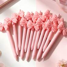 24pcs Pink Bow Retractable Ballpoint Pens, Black Ink Smooth Writing Stationery, Office Supplies, Back To School, Party Favors - Pink - View 1