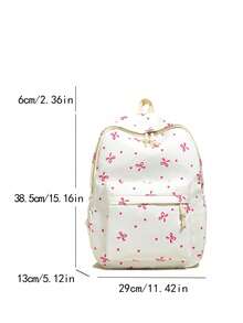 1pc Back To School Bow Print Backpack, Large Capacity Campus Commuter Bag, Built-In Laptop Compartment, Adjustable Shoulder Straps, Casual Lightweight Travel Backpack, Suitable For Girls, Young Students, Students, Fresh Graduates, Applicable For Daily Commute, Short Trips, Short Travel, Campus Commute And Back To School - Multi-color - View 2