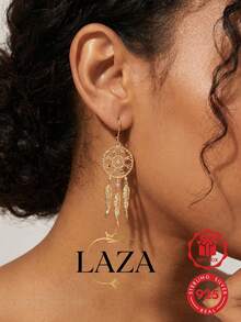 1 Pair Women's Hoop Earrings 18K Gold Plated Dreamcatcher Feather Earrings 925 Sterling Silver Inlaid With Colorful Cubic Zirconia Elegant Jewelry Gift - Gold - View 8