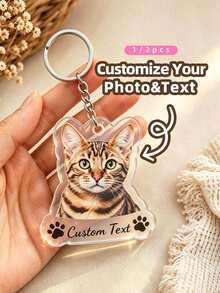 1/2pcs Customizable Photo Acrylic Keychain, Multi-Size Custom Photo, Suitable For Car Hanging Ornament, Sports Backpack, Souvenir, Gift Box Decoration, Suitable For Pet Lovers, Family, Friends, Classmates, Suitable For Christmas, Wedding, Birthday, Anniversary - Multicolor - View 1