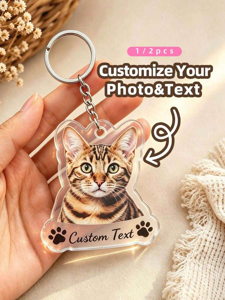 1/2pcs Customizable Photo Acrylic Keychain, Multi-Size Custom Photo, Suitable For Car Hanging Ornament, Sports Backpack, Souvenir, Gift Box Decoration, Suitable For Pet Lovers, Family, Friends, Classmates, Suitable For Christmas, Wedding, Birthday, Anniversary - Multicolor - View 1
