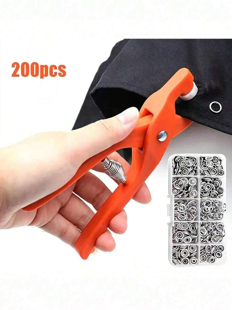 200pcs Snap Button Set, Metal Snap Button Kit For Sewing, With Manual Snap Button Pliers And Storage Box, Suitable For DIY Crafts, Clothes, Hats, Bags - Multiple Styles - View 1