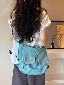 Back To School Season Korean Style Ins Niche Design Versatile Shoulder Bag For College Students Women Literary Shopping Bag Slouchy Student Class Canvas Bag Commuter Bag - Mint Blue - View 7