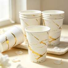 10/25pcs Disposable Party Cups (Christmas/Halloween/Home Use) - White & Gold Marble Pattern Disposable Paper Cups, Gold Foil Marble Pattern Party Drinking Cups, Suitable For Weddings, Birthday Parties And Bridal Showers Tableware - Multicolor - View 2