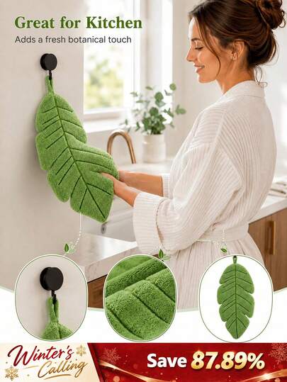 2pcs/Set Leaf Shaped Towel Set / Soft Absorbent Hanging Towel / Includes Wall Hook / Suitable For Bathroom, Kitchen, Home Decor / Exclusive Gift For Plant Lovers / Cute Style / Can Be Hung Or Placed, Autumn Decoration, Living Room Accessory, Party Supplies, Home Goods, Bathroom Decor, Travel Essential, Bedroom Accessory, Birthday Gift For Women, Kitchen Decor, Kitchen Accessory, Kitchen Supplies, Home Accessory, Kitchen Storage, Camping Essential, Holiday Essential