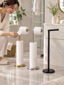 1 Independent Stainless Steel Toilet Paper Holder, Modern Floor-Standing Roll Paper Holder, Bathroom Paper Storage Rack, Available In Gold/Silver/Black Options, Minimalist Bathroom Accessory, Suitable For Home Bathrooms, Halloween, Christmas - Multicolor - View 3