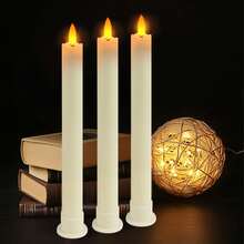 Realistic Wax-Like Flameless Taper Candles With Remote Timer, LED Flickering Candle Holders, Battery Operated Candles With Base, 9.8 Inch, Home Christmas Wedding Celebration Decor, White/Ivory, 6pcs/12pcs - Taper Candle - View 3