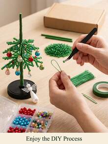 Adult DIY Beaded Christmas Tree Kit, Crystal Holiday Craft Set, 3D Crystal Bead Christmas Tree Making Kit, Create Your Own Sparkling Holiday Decoration - Multicolor - View 7