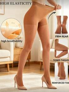40D 2-Pack Women's Tummy Control & Butt Lifting Tights, Suitable For Daily Casual, Party, Date Wear - Apricot - View 1