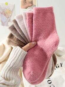 3 Pasang Kaos Kaki Panjang Selutut Elegan Warna Polos Berbulu Lembut untuk Wanita, Nyaman dan Hangat - MultiWarna - View 9