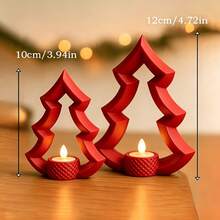 2pcs (Large + Small) Christmas Tree Tea Light Candle Holder, Hollow Christmas Tree Shaped Candle Base, Holiday Tabletop Decor, Suitable For Home Party Holiday Decoration, Multiple Colors Available - Upgraded Version - View 9