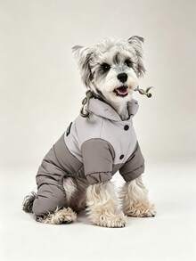 Jumpsuit Musim Dingin Hewan Peliharaan Motif Patchwork Ungu, Mantel Musim Dingin Empat Kaki dengan Lapisan Termal yang Menutupi Seluruh Tubuh, Pakaian Hangat dan Nyaman untuk Anjing Kecil - Grey - View 3