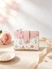 Short Wallet With Bow Pendant,Two Fold Buckle Wallet,Zippered Coin Purse,Perfect For Daily Storage And Can Also Be Given As A Gift To Friends - Multicolor - View 13
