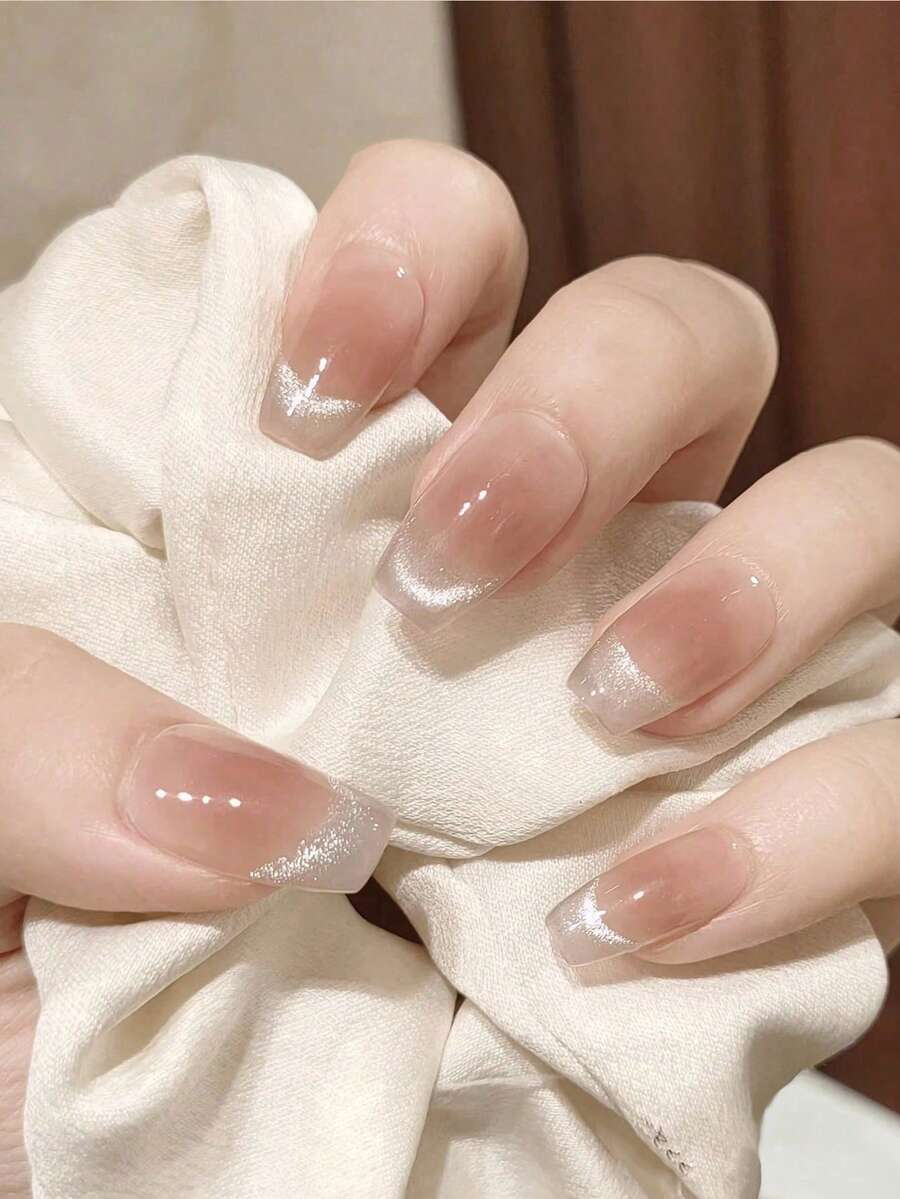 30Pcs Short Coffin Shaped French Manicure Press On Nails Set With Fruit Jelly Gel Decals & File, Nail Art Designs For Party, Daily Wear Nail Supplies Nails - Multicolor - View 1