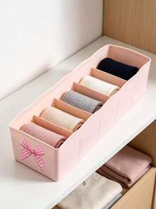 5-Compartment Bowknot Sock Storage Box, Plastic Drawer Organizer, Stackable Underwear Storage Box, Desktop Cosmetic Organizer, Divided Storage Box, Suitable For Home, Closet, Bathroom, Desktop And More Multi-Functional Storage, Closet Organization, Housewarming Gift - Multicolor - View 8