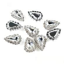 Sunflower-Shaped Silver Base Crystal Buckle, White Diamond 10pcs Hand-Sewn Rhinestones, Inlaid Glass Crystal Hand-Sewn Rhinestones, Clear Sparkling Rhinestone Sewing Accessories, Bridal Waist Chain Dance Costume DIY Decorative Trimmings - Seed-shaped, Silver-tone Crystal Clasp, White Diamond - View 1