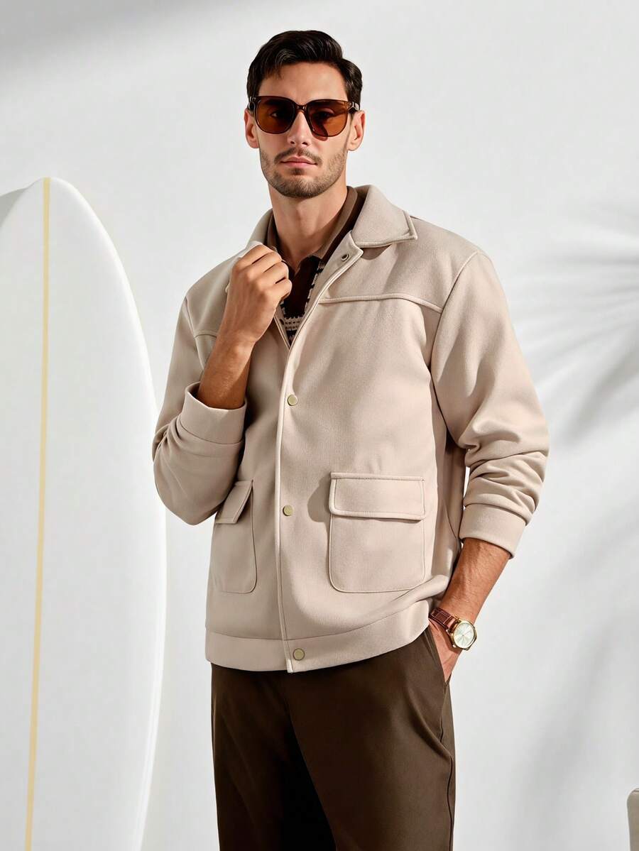 VeloEdit Men's Long Sleeve Flap Pocket Summer Casual Jacket, Fall Old Money - Apricot - View 1