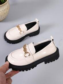 Girls' Cool Street Style Loafers, Classic Apricot Glossy Slip-On Casual Shoes, Suitable For Dinner Events And Everyday Occasions - Apricot - View 1