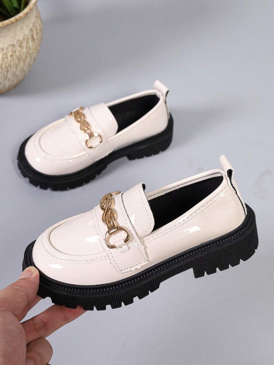 Girls' Cool Street Style Loafers, Classic Apricot Glossy Slip-On Casual Shoes, Suitable For Dinner Events And Everyday Occasions - Apricot - View 1