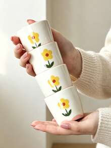 1pc/2pcs/4pcs Korean Ins Style Cute Hand-Painted Mini Ceramic Cups, Fresh Strawberry Cherry Heart Flower Small Coffee Cups, Kawaii Porcelain Tea Cups For Home Kitchen, Girls Gift, Microwave , Espresso Cups - Multicolor - View 15