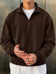 Sweatshirt Pullover Pria Model Terbaru Musim Gugur/Dingin, Gaya Jalanan Kasual, Bermotif, dengan Kerah Resleting dan Motif Cetak. - Coklat - View 1