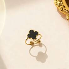 Hasbro VCA Luxury Single Clover Women's Ring, Stainless Steel Lucky Clover Open Adjustable Ring, Multi-Color Enamel And Shell Clover Ring, Daily Wear Women's Jewelry Gift - Style Random - View 1