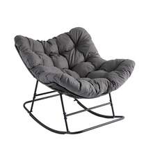 Oversized Papasan Rocking Chair With Thick Cushion, 450 Lbs Capacity – Classic Rocking Chair For Patio, Balcony, Porch - Gray - View 7